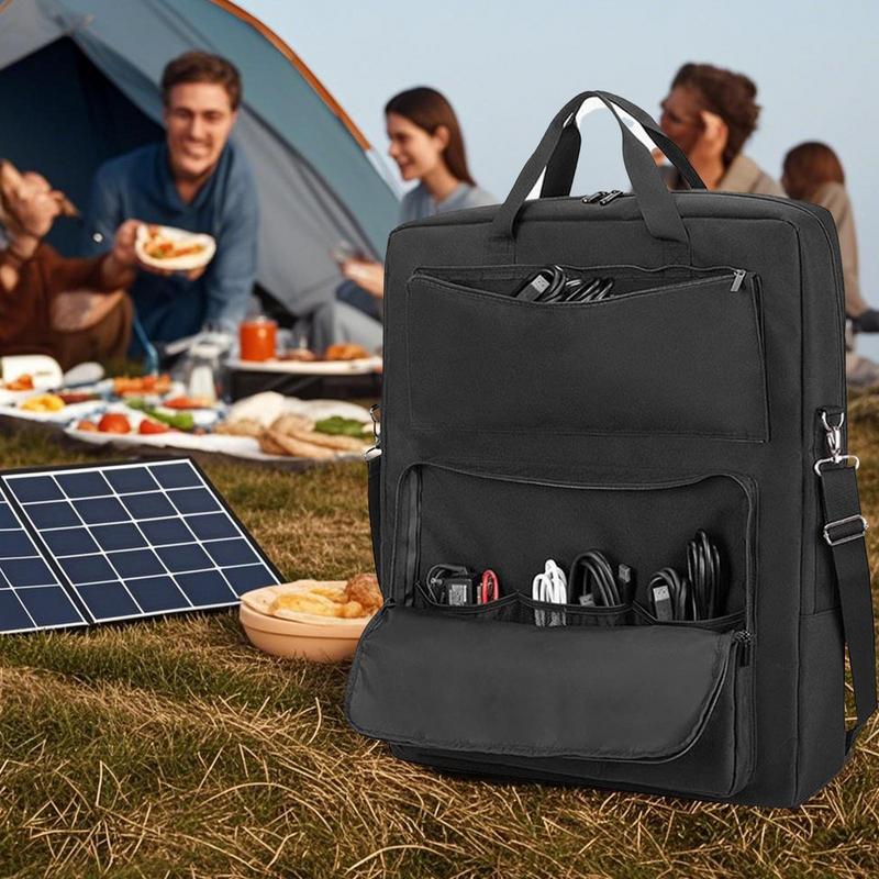 

Сумка для солнечной панели Двухслойная дорожная сумка для солнечной панели Портативный водонепроницаемый мягкий нейлоновый органайзер с несколькими карманами и плечевым ремнем чёрный