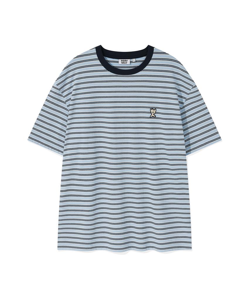 WACKY WILLY Kiki Wappen Color Block Stripe Short Sleeve T-Shirt Blue