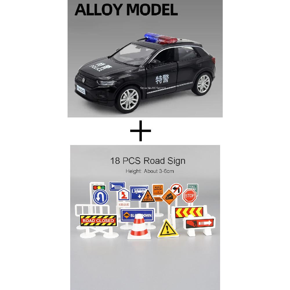 1:36 Scale BMW M5 Ford Mustang Volkswagen T-ROC Police Car Model Toy Alloy Diecast Doors Opened Vehicles for Models Boy's Gifts