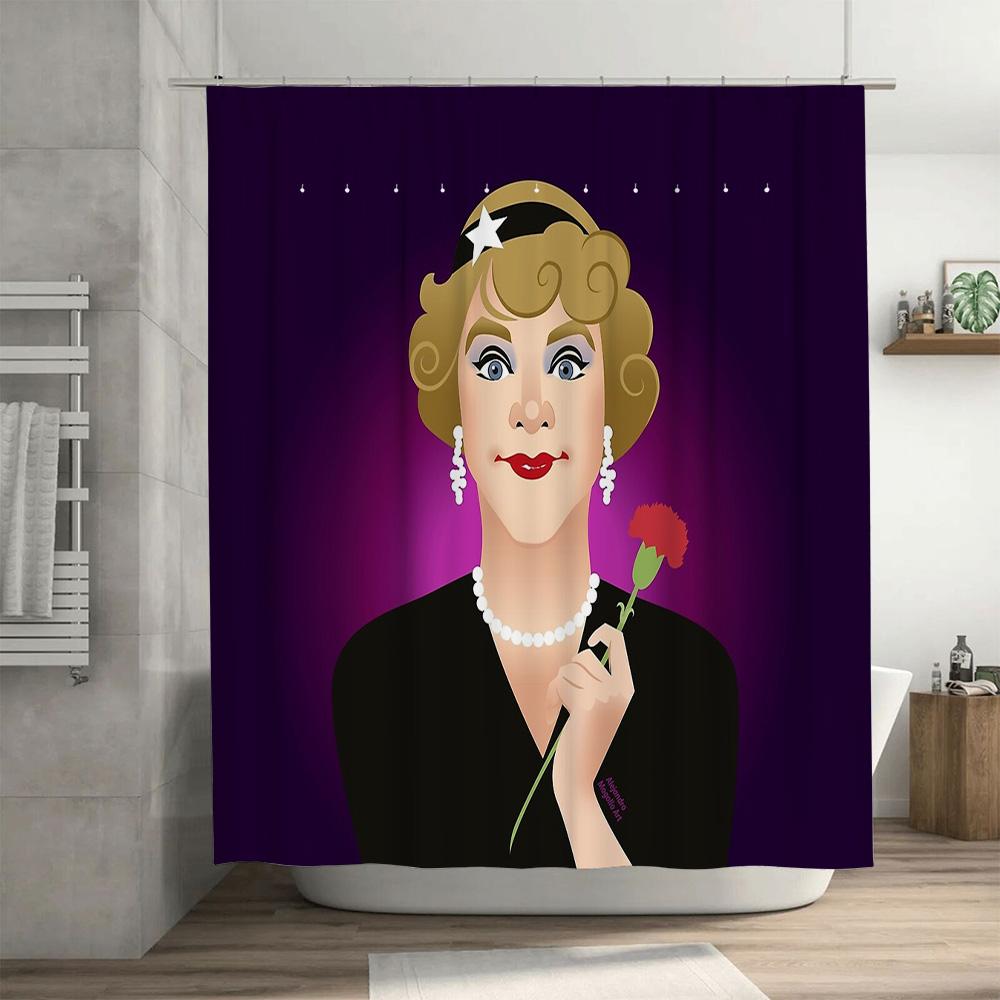 Vintage Woman Shower Curtain Retro Portrait Floral Pattern Bathroom Decor Home Artistic Design Unique Wall Hanging Tapestry