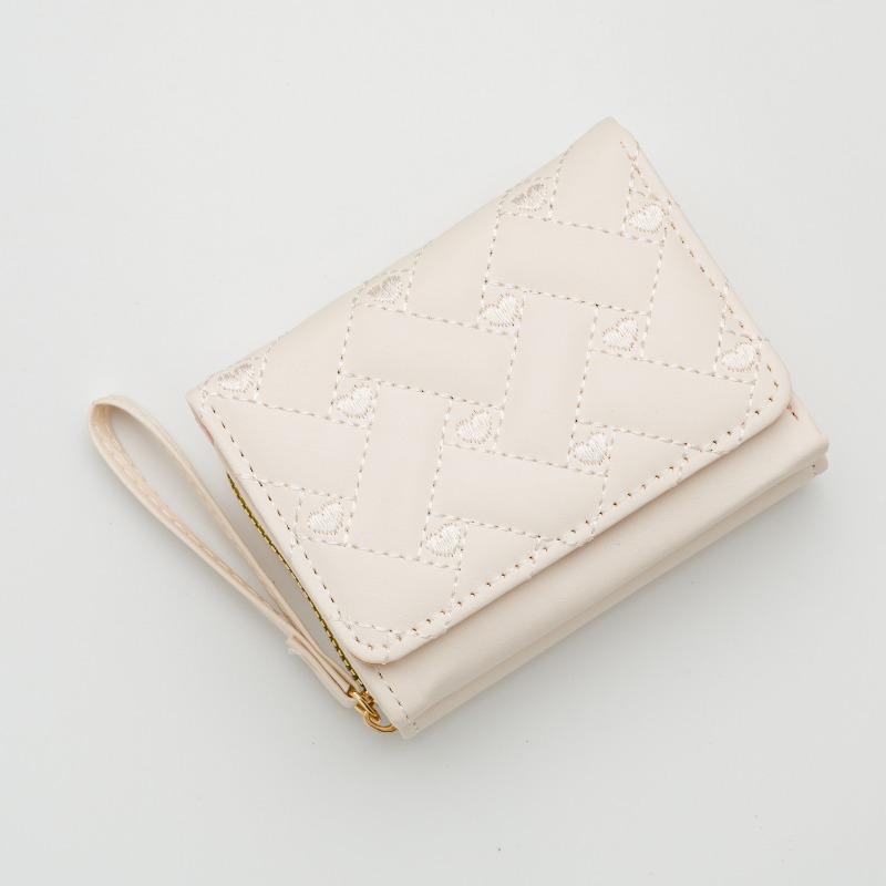New love embroidered change bag women's short three-fold bag solid color simple multi-card small wallet