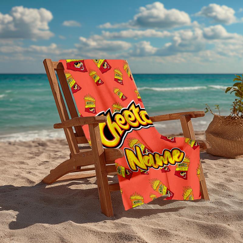 Custom Name Ultra-Soft Beach Towel with Cheetos Theme,Ideal for Pool - Camping, Diving - Perfect Travel Essential, Vibrant Beach Towel.