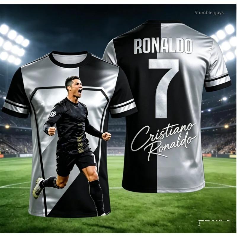Letnia Koszulka Męska Ronaldo 7 Piłka Nożna Odzież Sportowa Krótki Rękaw Modna Luźna Codzienne Bluzki Ubrania dla Dzieci Chłopcy