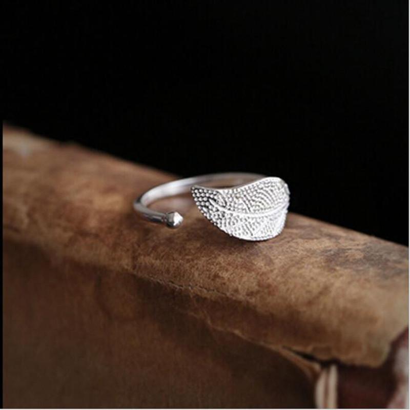 New Exquisite Original Leaves 925 Sterling Silver Jewelry Korean Fashion Simple Temperament Opening Rings R096