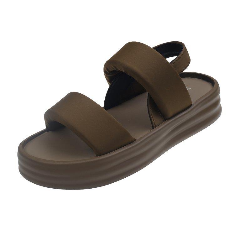 

2024 лето новые сандалии-маффины на плоской подошве простые ветрозащитные с пряжкой из одного слова с круглым носком универсальные и тонкие с толстой подошвой с открытым носком женские 40 хаки