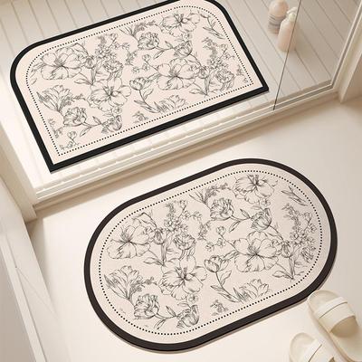 French Retro Absorbent Bathroom Door Mat - Minimalist, Dirt-Resistant, Easy-Care Floor Pad for Entrance