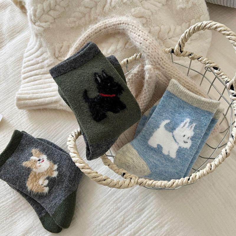 1/5Pairs Kawaii Plush Dog Pattern Women Socks Funny Cartoon Puppy Mid Tube Socks Autumn Winter Casual Warm Hosiery