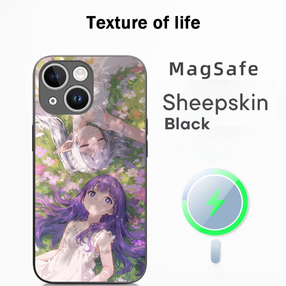 Frieren Japan Anime Cool Girl Pattern Phone Case For iPhone 16 15 14 13 12 11 Plus Pro Max High-end Luxury Magsafe Sheepskin