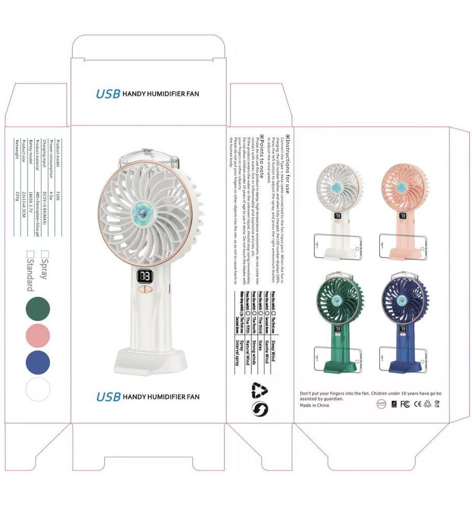 Handheld/Desk Mist Cooling Fan with Digital Display & Silent, Brushless Operation