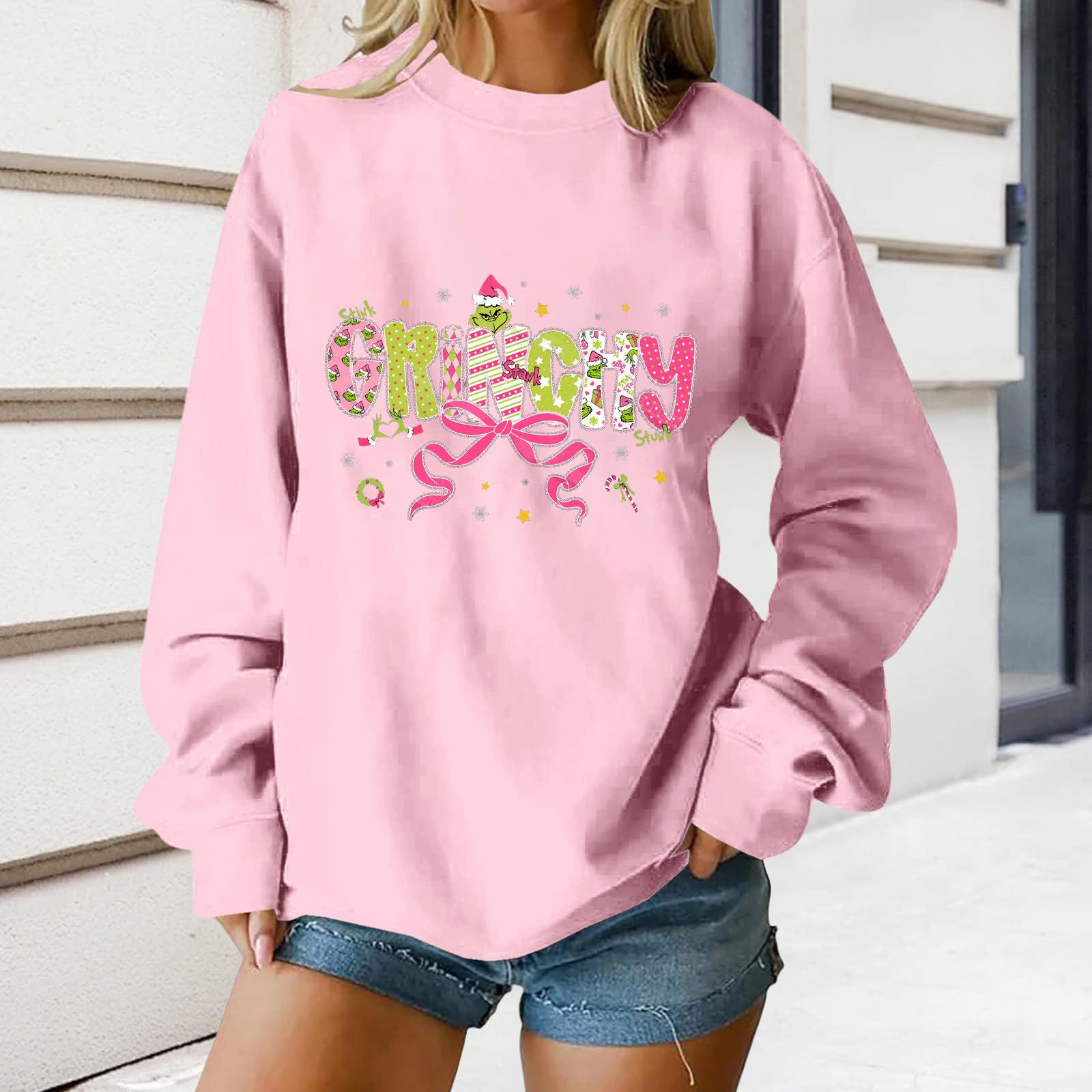 

Жіночий вільний зручний повсякденний модний світшот з круглим вирізом та довгими рукавами з принтом персонажа L рожевий