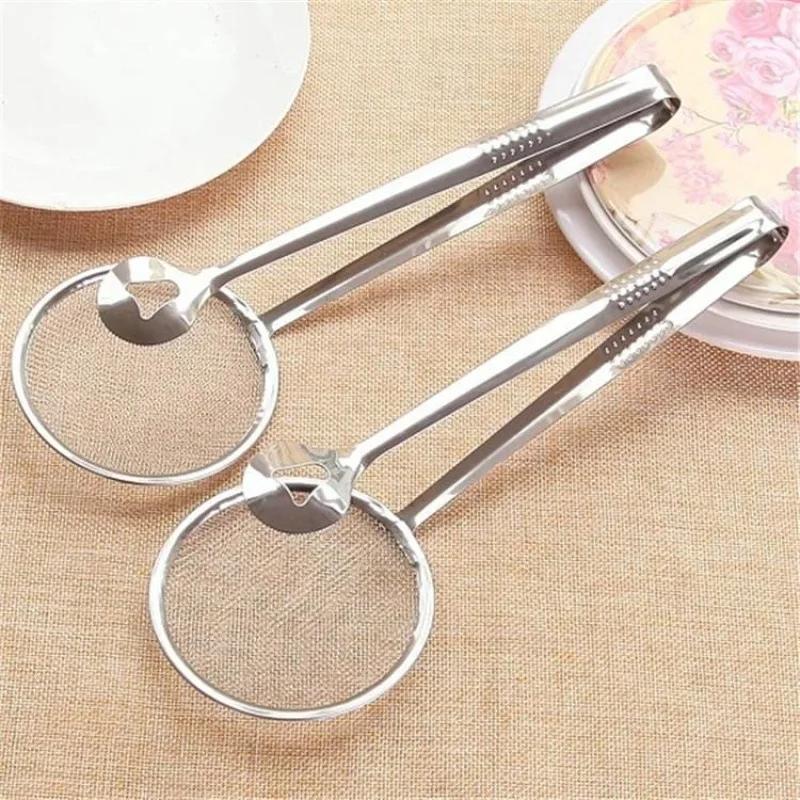 2 in 1 Stainless Steel Oil Strainer Spoon Clip - Kitchen Filter Gadget for Fried Food French Fryer Drain Tool Cooking Accessory