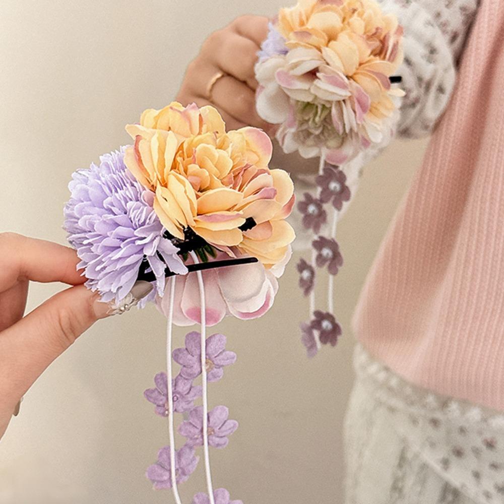 Fringe Tassel Duckbill Clip Chinese Style Barrettes Fairy Flower Butterfly Side Clip  Girl
