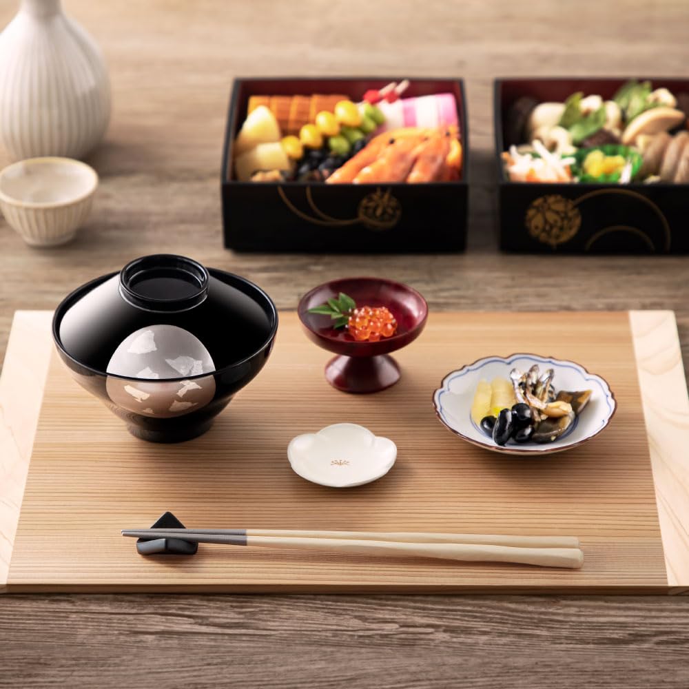 Wakasa Lacquer Chopsticks and Mino Ware Chopstick Rest Set In a Wooden Hare To Ke and Checkered White and X 3cm X Pair of Chopsticks and Chopstick