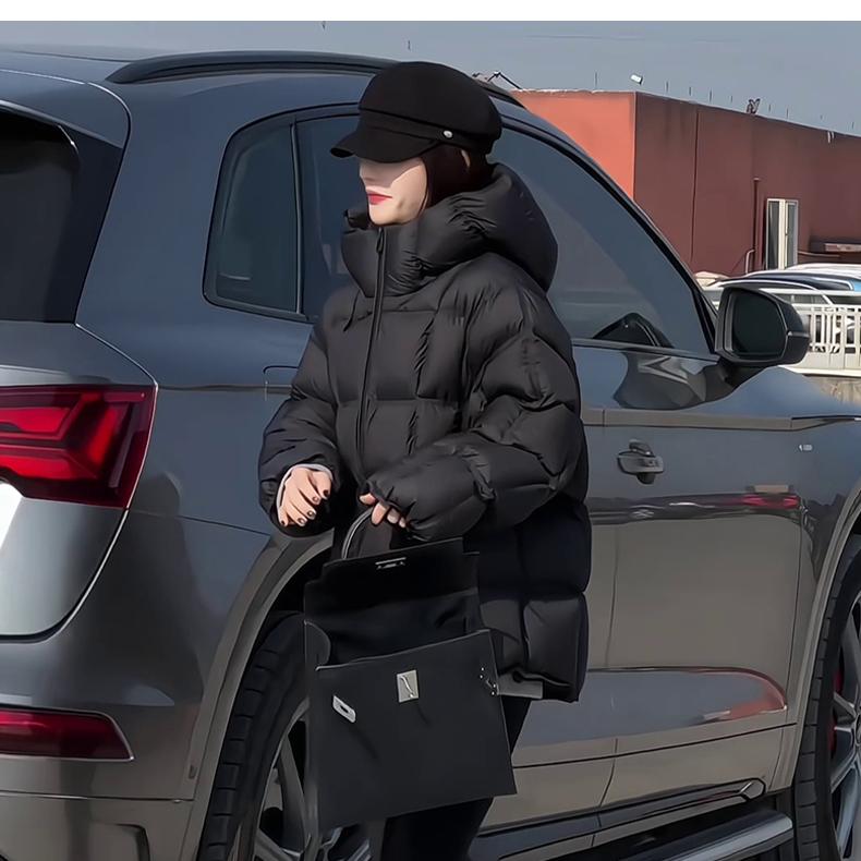 

Женское короткое стеганое пальто оверсайз с капюшоном, свободное хлопковое, в корейском стиле, зимняя куртка XL чёрный