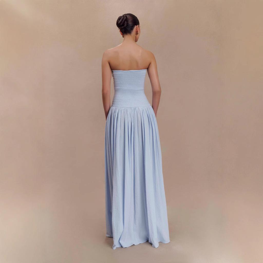 Sommer Damen Unifarben Ärmellos Rückenfrei Schlankheits Raffung Bandeau Maxi Lang Kleid, Neuankunft für Europäischen & Amerikanischen grenzüberschreitenden Handel