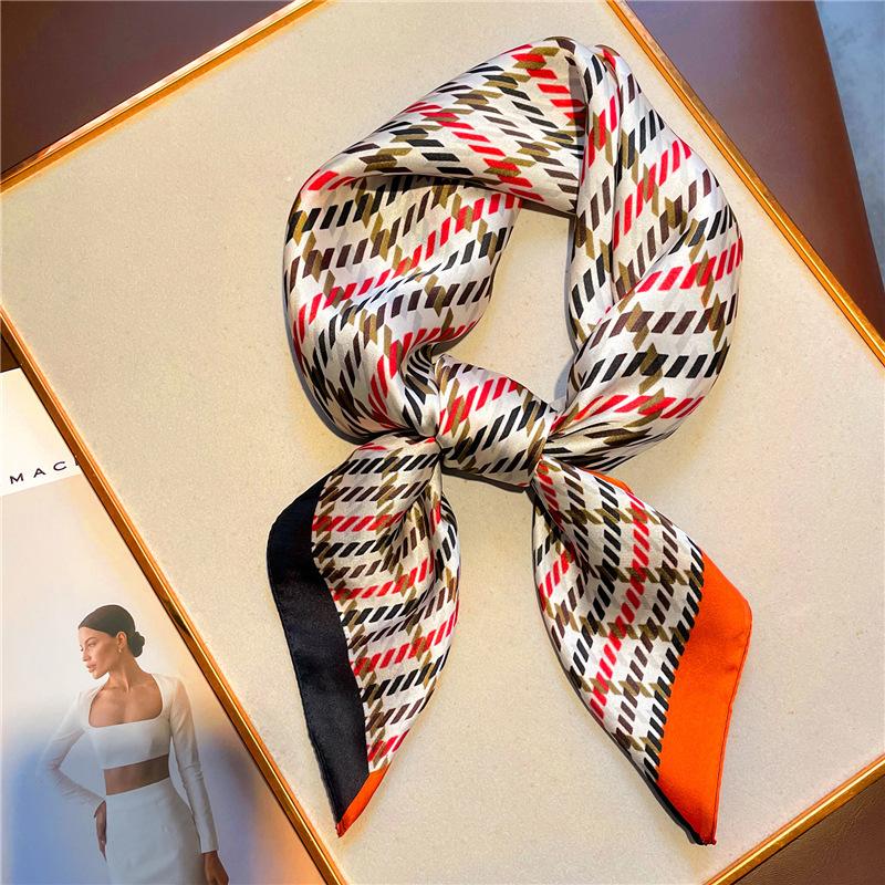 Foreign Silk Scarf Thousand Birds Plaid Scarf Small Square Scarf 71cm Thin Sunscreen Yarn Shawl Live Stream