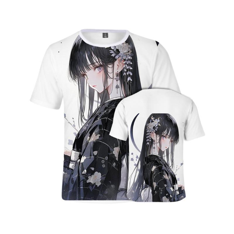 Men's 3D Printed T-Shirt Anime Girl Pattern Printing Short Sleeve O-Neck Pullover Casual Top