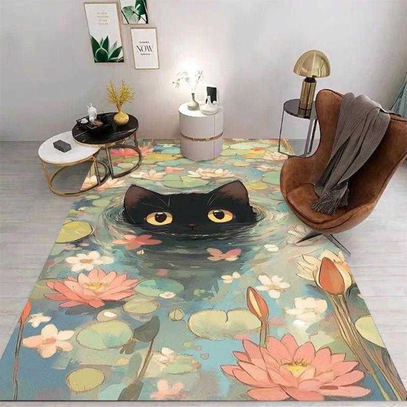 Cute Kawaii Cartoon Cat Floor Mat Bathroom Mat Kids Room Bedroom Decor Balcony Anti-Slip Doormat Living Room Decor Creative Rug
