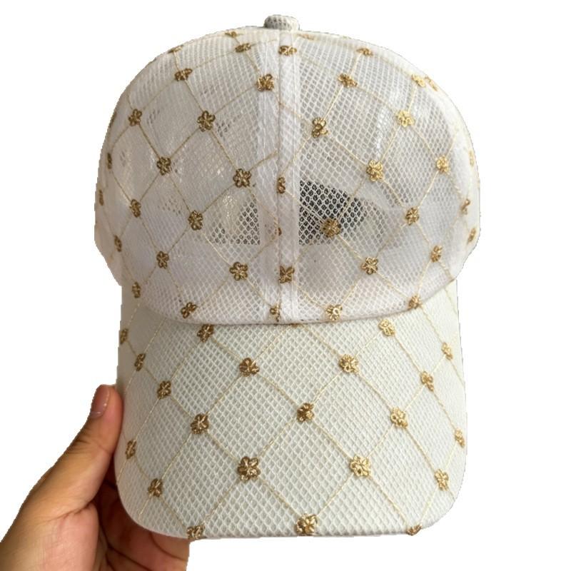 Light luxury rhombus embroidered mesh baseball cap breathable sun protection versatile face small cap women's summer thin sun protection