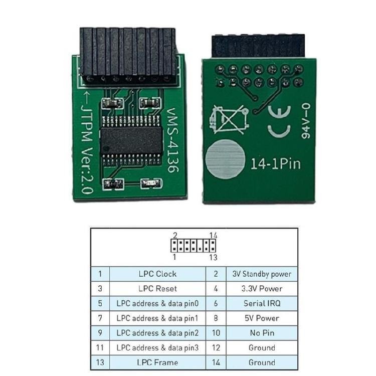 TPM2.0 Security Module 14Pin Computer Connection Adapter Supporting TPM2.0 for 590 B560 H510 Z490 B460 H410 Z390 Z370