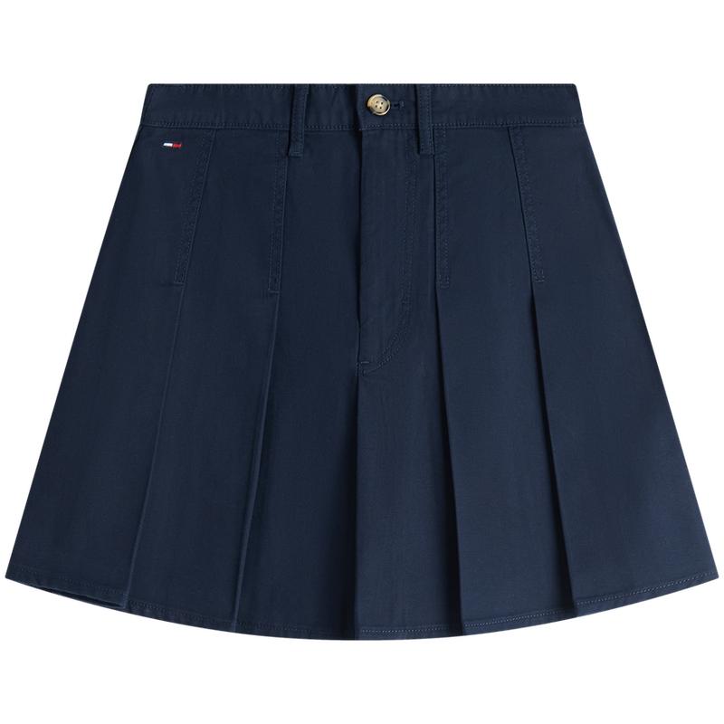 Tommy Hilfiger Cotton Micro-Fleece Trendy College Style High-Waisted A-Line Pleated Denim Skirt Women skirts DW0DW23149