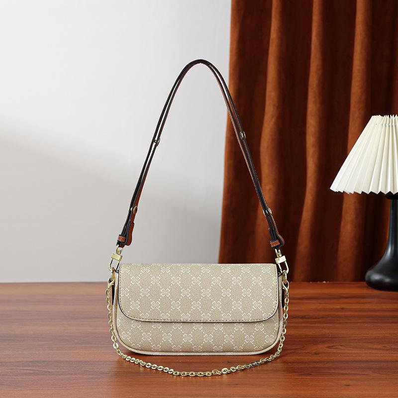 Women's 2025 Versatile Color Block Chain Bag: Small Retro Print Crossbody & Shoulder Bag