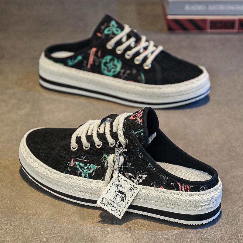 Fashion Canvas Slippers for Men Original Designer Luxury High Quality Mens Loafers Comfort Baotou Half Sandals Zapatos De Hombre