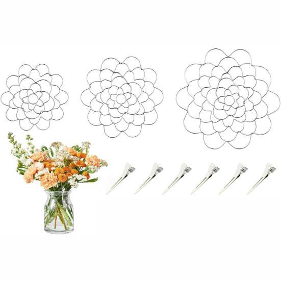 3Pcs Stainless Steel Spiral Stem Holder with Clip Vase Insert Flower Arranger