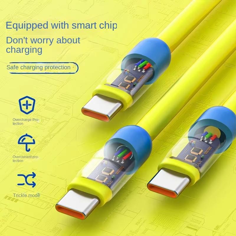 6A Fast Charging USB C Cable Liquid Soft Silicone Data Cord For Samsung  Xiaomi  1M 1.5M 2M Mobile Phone  Charger Wire