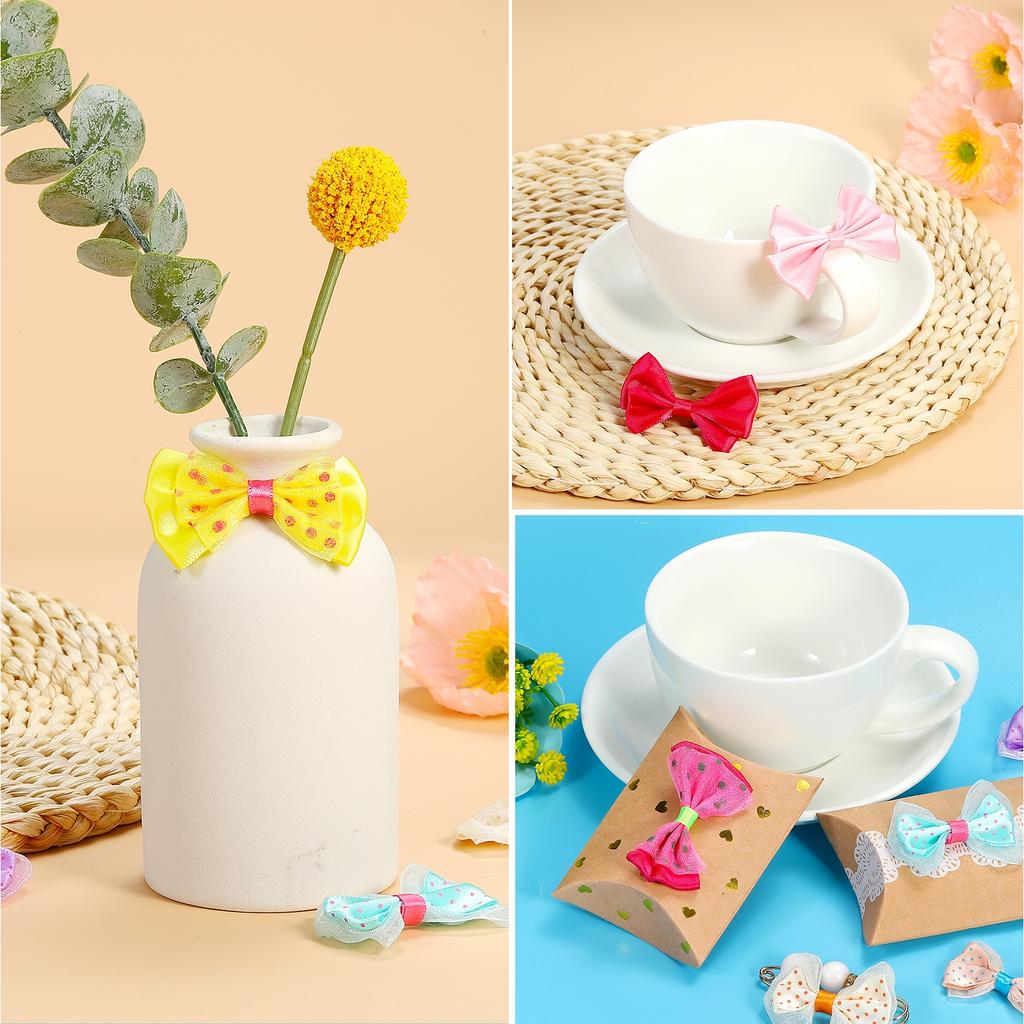 100 Pcs 2.4" Mini Bow Tie Satin Ribbon Bows Ties Twist Tie Bows Little Bowknot Embellishments for Sewing Gift Craft Wrapping