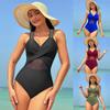 European and American One-piece Swimsuit Women's Solid Color Mesh Bikini Swimwear