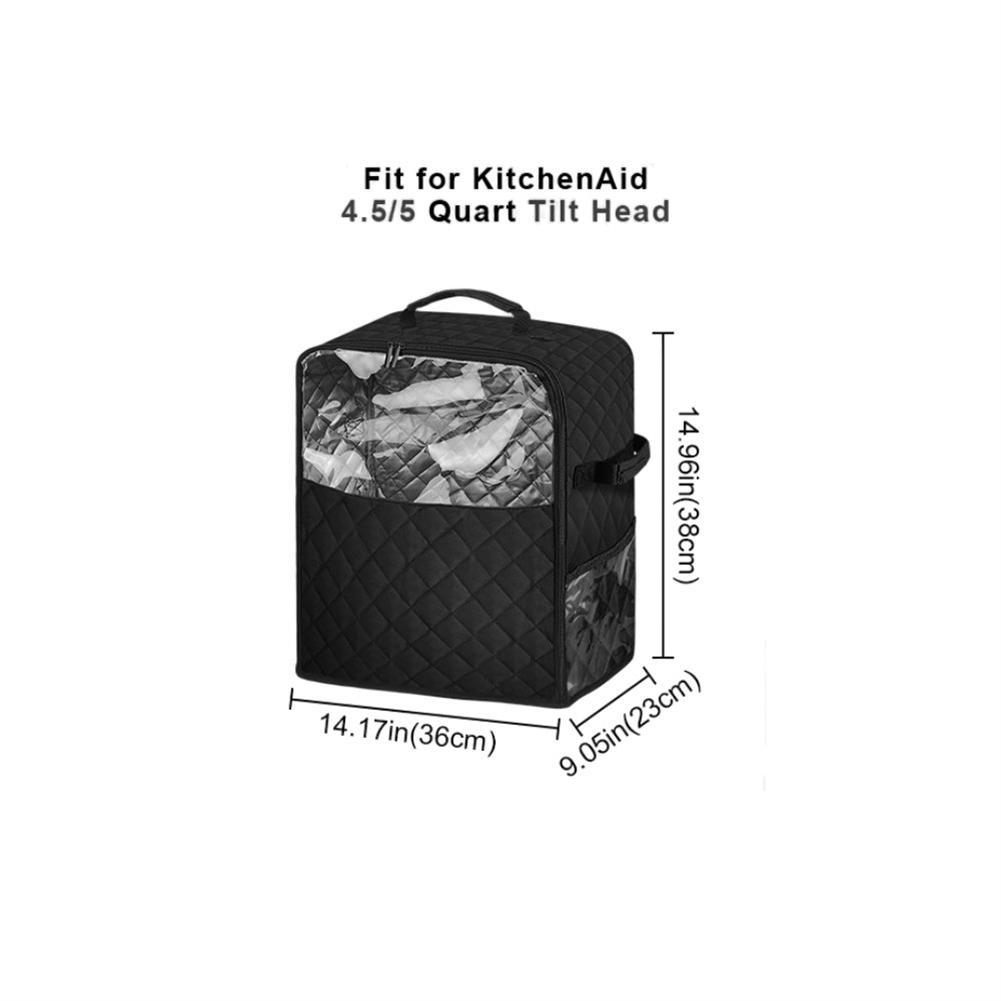 Dust Cover with Appliance Sliders Base for KitchenAid Mixer Dustproof Polyester Protective Cover with Storage Pockets Black