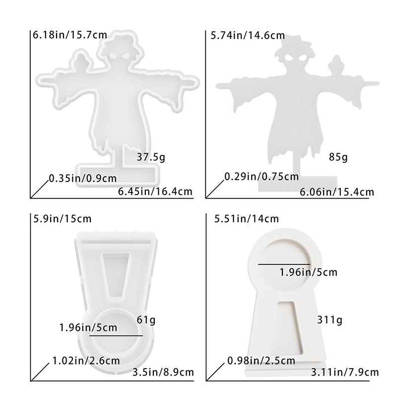 Halloween Candlestick Silicone Mold Pumpkin Bat Scarecrow Ghost Spooky Shadow Caster Candle Holder Party Ornaments Plaster Mold