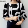 ZANZEA Women Casual O-neck 3/4 Sleeve Loose Print Blouse