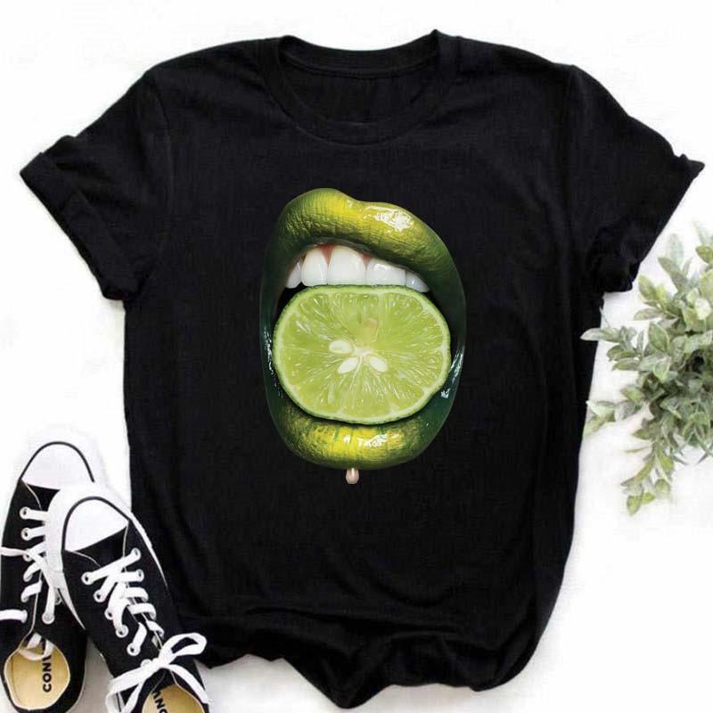 Spring Summer Plus Color Lips Loose Casual Fashion Simple Round Neck Pure Cotton Short Sleeved Top T-Shirts Women’s