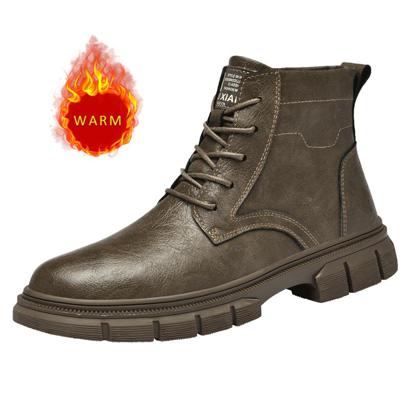 Fashion British Style Handsome Men's Motorcycle Boots Winter High Top Casual Shoes Business Men's Genuine Leather Ankle Boots Thick Sole