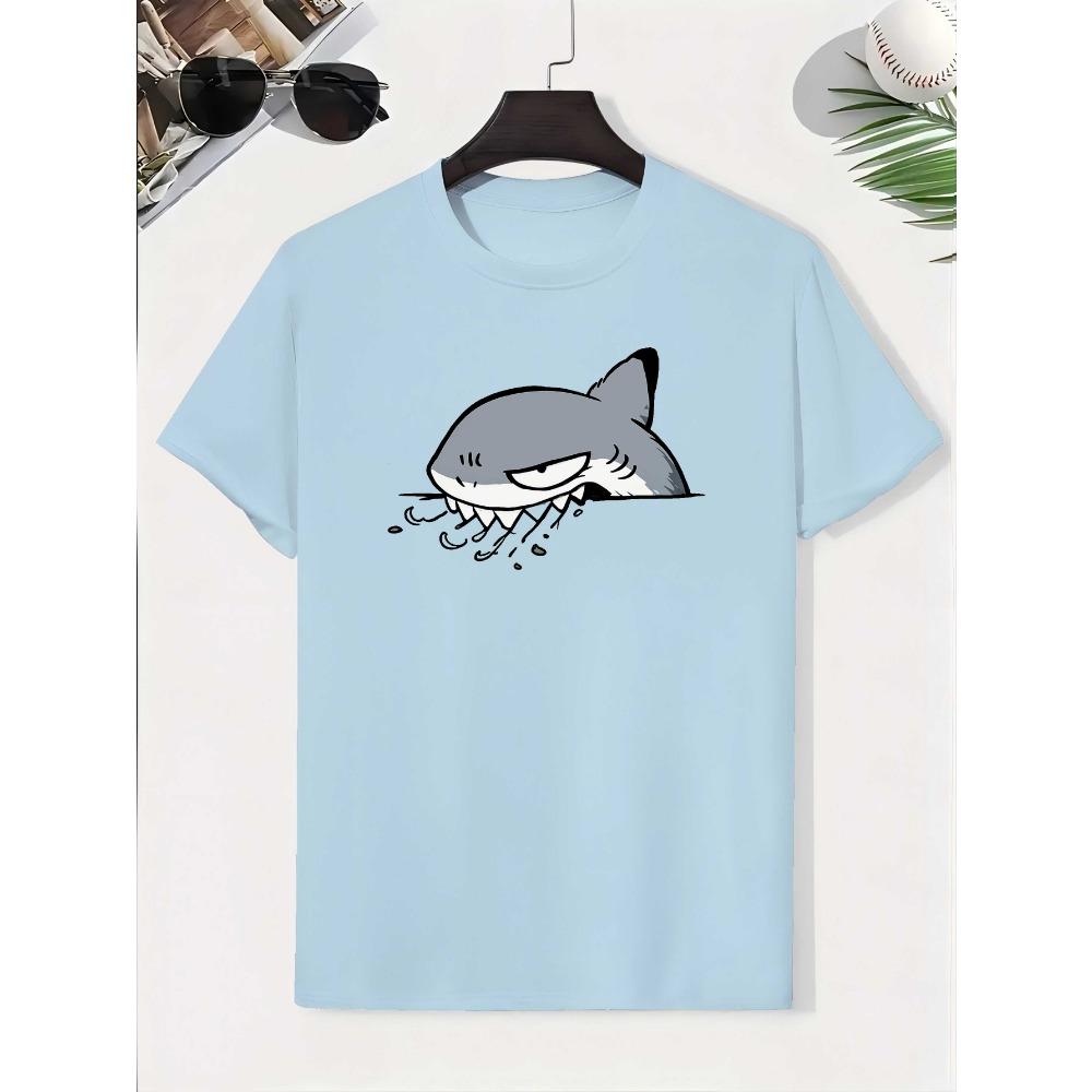 2026 Cartoon Shark Gray Fang Watermark Pure Cotton Boy's T‑shirt Creative Lightweight Comfortable Short Sleeved Kids T‑shirt