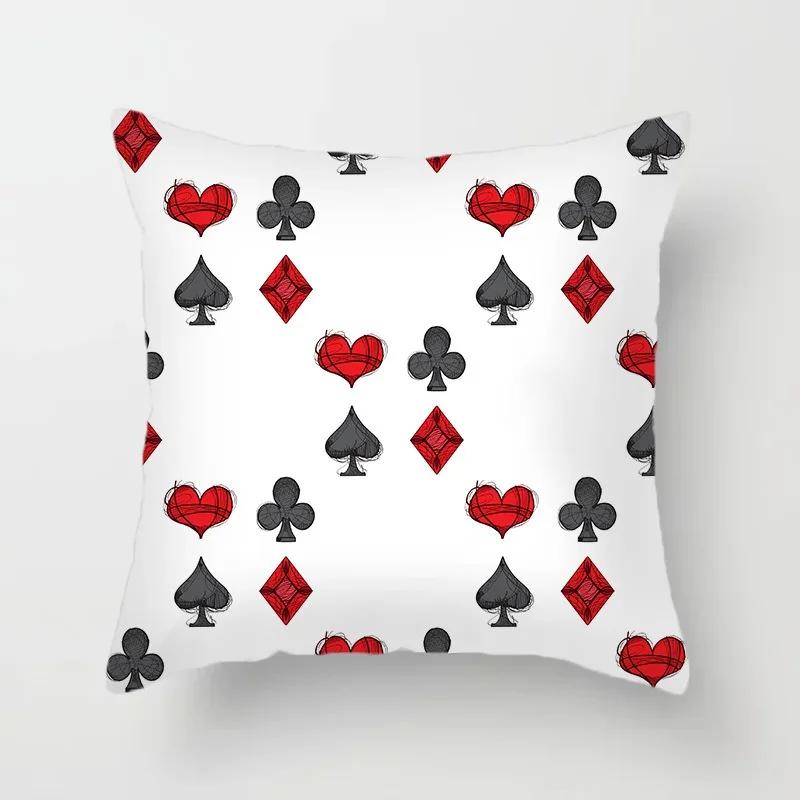 Luxury Home Decoration Pillowcase Props Hearts Square Black Heart Poker Pattern Office Sofa Car Cushion Cover