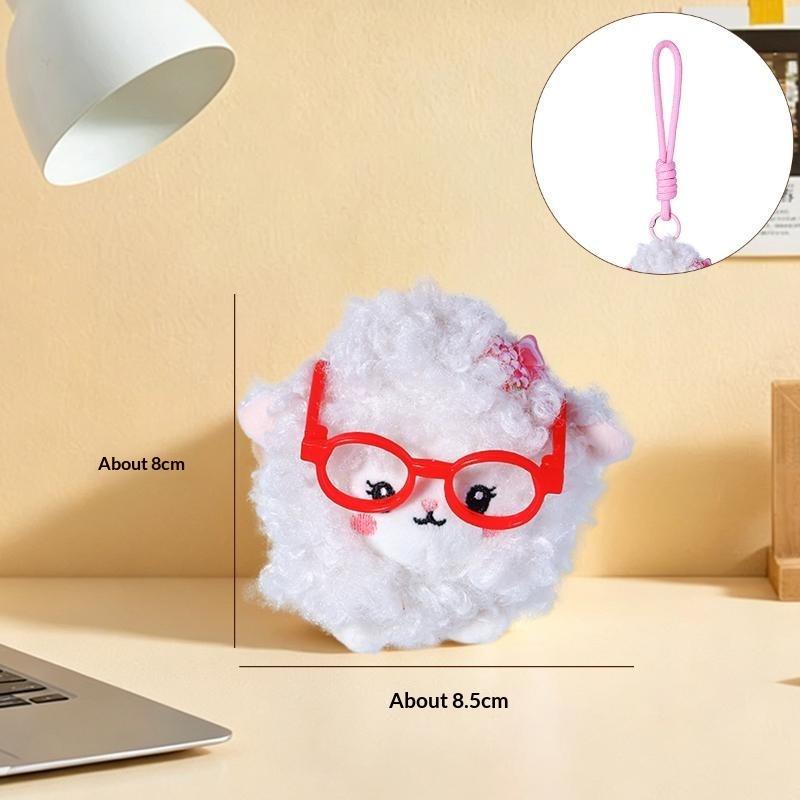 New Short Velvet Sheep Keychain Doll With Glasses Portable Sheep Keychain Soft Bag Pendant Backpack Accessories 1Pc