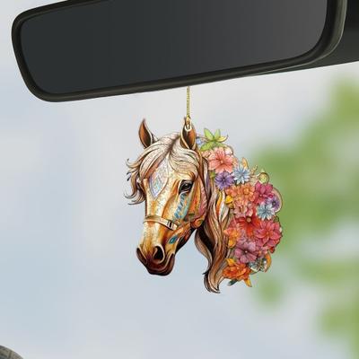 Pferd Blumenschmuck Acryl Auto Rückspiegel Anhänger Bauernhaus Weihnachtsbaum Tür Display Vintage Tierdekor