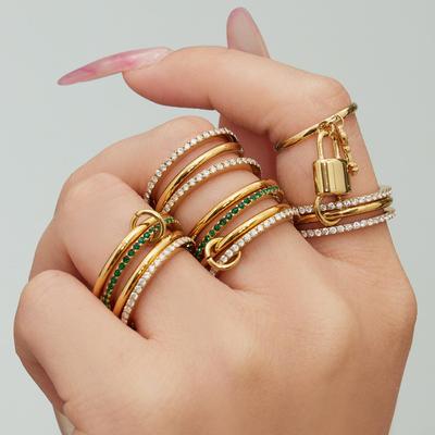 Exquisite Stackable Open Ring with Micro-Inlaid Zirconia Key and Tassel