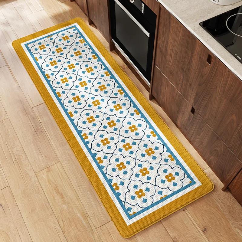 Ins Style PU Leather Kitchen Floor Mat Nordic Oil and Water Resistant Carpet Washable Thickened Anti Slip and Anti Fall Foot Pad