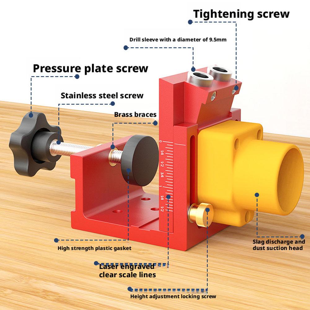 Woodworking Adjustable Slanted Hole Punching Locator Wooden Drilling Guide Fixture with Slag Discharge and Dust Suction Head