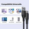 Lot-3 Câble USB-C 1M Charge Rapide 3A pour Samsung Galaxy A16 A15 A05s A25 A35 A55 A56 - Nylon Tressé Noir