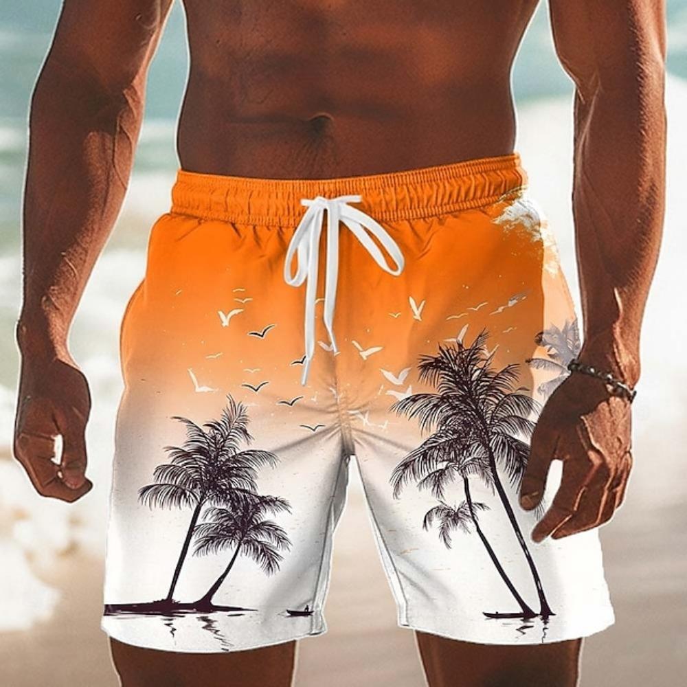 Tropical Sunset Beach Shorts Men's Palm Tree Print Quick Dry Swim Trunks For Beach Wear Oversized Men's Surf Shorts
