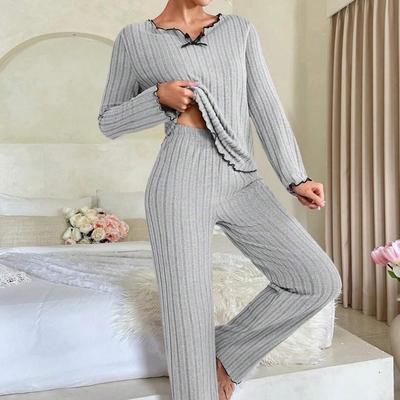 Top-Selling Flannel Ribbed Women's Homewear: Stylish, Cozy Pajama Set for Indoors & Outdoors