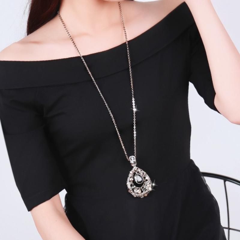 [HF]#1Pc Fashion Clothes Pendant Geometric Jewelry Vinatge Crystal Water Drop Sweater Long Necklaces For Women