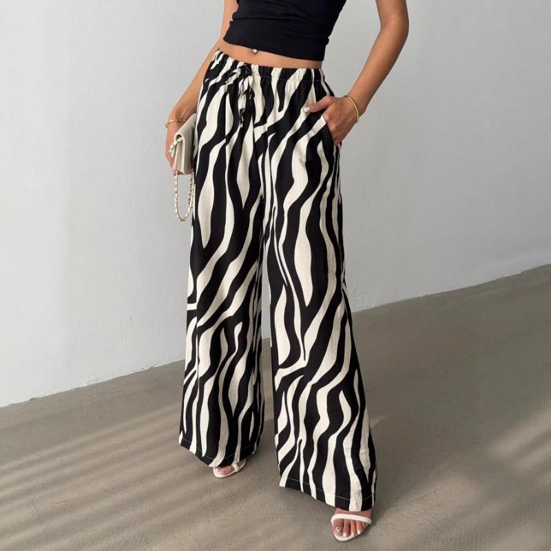 New Style Women s Fashionable Printed Wide Leg Pants for Women S белый