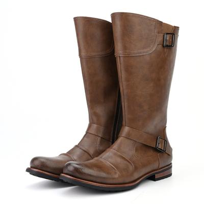 Fashion Men's Knee-High Boots Retro Western Cowboy Boots Pleated Design Long Tube Boots Brand Casual Leather Boot Motorcycle Knight Boot