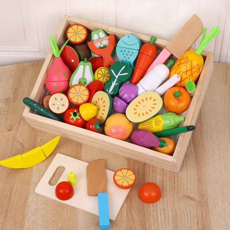 Children's Toys Baby Birthday Simulation Large Wooden Box Vegetables and Fruits Cut To See Boys and Girls Play House Set Combination